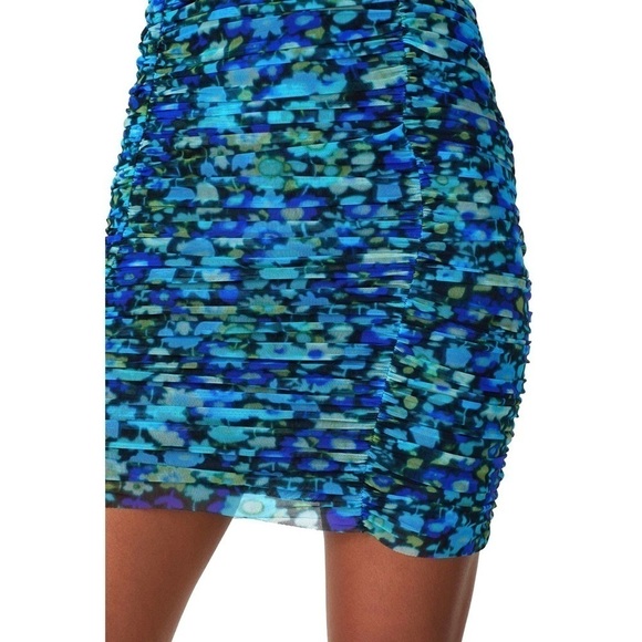 GANNI Floral Ruched Stretch Tulle Short Sleeve Crew Neck Bodycon Sheath Dress XS - Picture 16 of 16